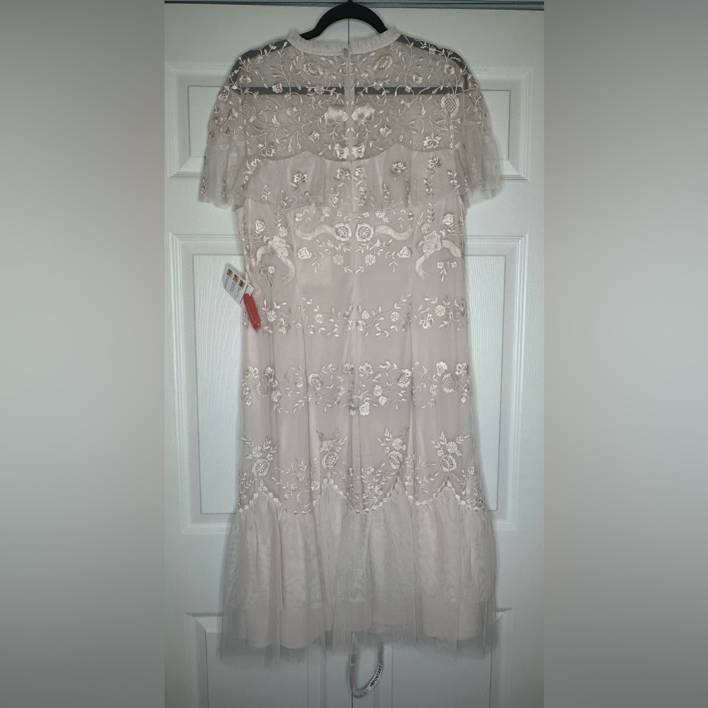 NWT Mac Duggal #35147 Sheer Neck Flutter Sleeve Dress in Blush - Picture 12 of 12